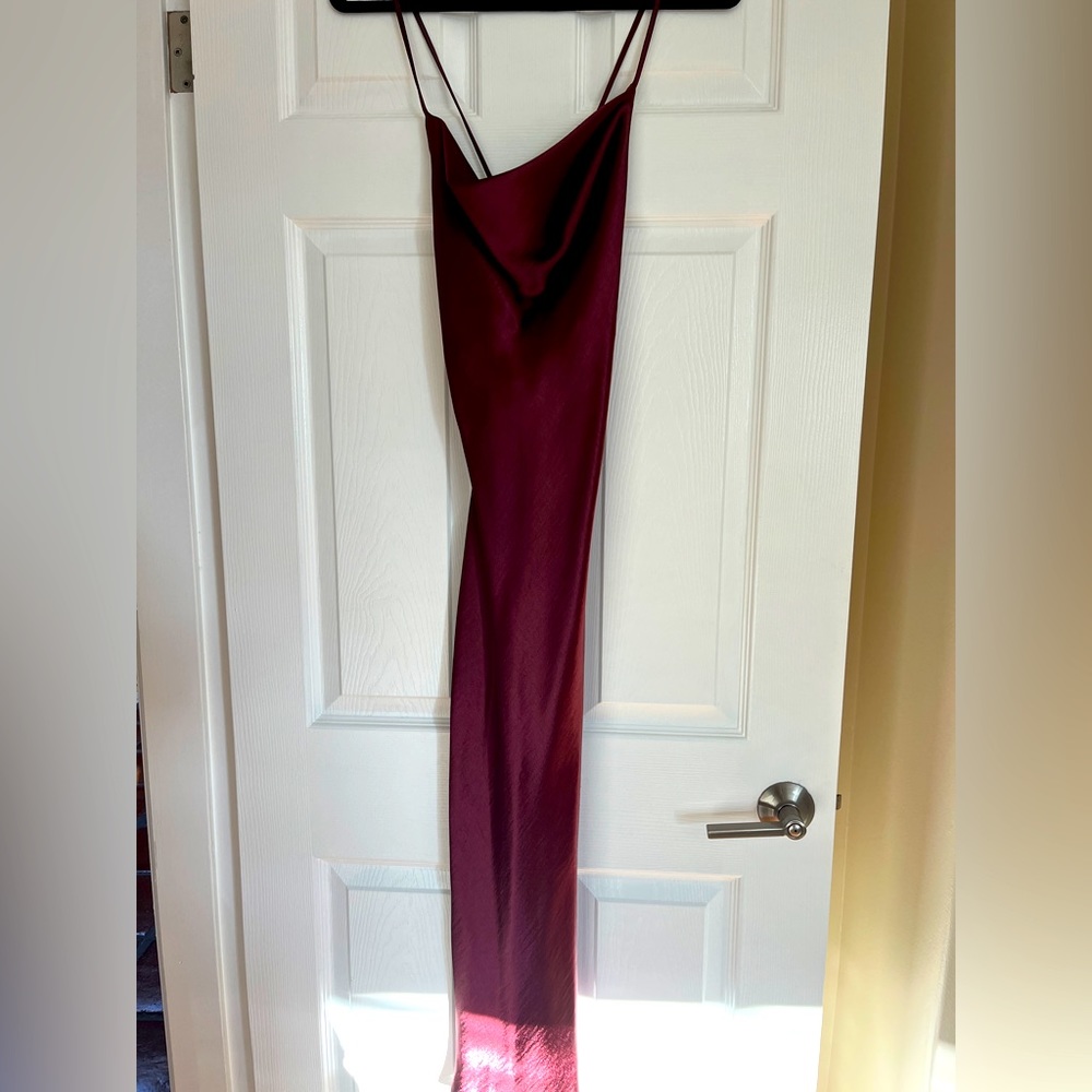 ASOS satin, lace up dress. Maroon color. Size 2. Worn once and dry cleaned.